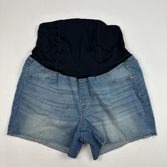 Ingrid & Isabel Maternity MIDI Shorts Denim Blue Jean Plus Sz 16W Stretch Cutoff - Picture 2 of 5